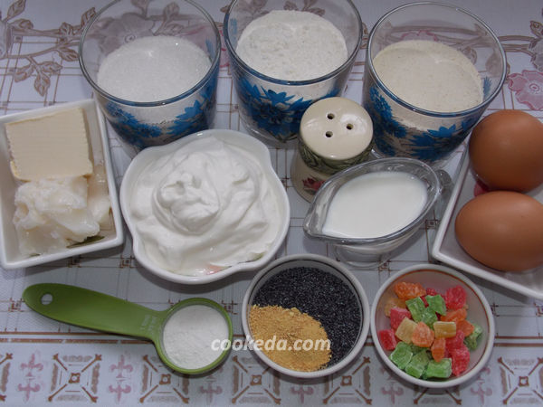 Кекс манник на кефире в духовке в формочках - ингредиенты